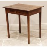 A George III oak side table, the rectangular three plank top above a single frieze drawer, raised