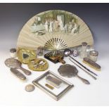 A selection of dressing tableware and accessories, to include; an Edwardian silver mounted cut glass