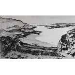 Frances Walker R.S.A. (Scottish, b.1930), A monchrome coastal landscape, Pen and ink on paper,