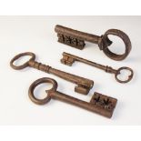 Four European 17th/18th century wrought iron keys, probably German, longest 19cm (4)