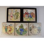 A set of five Minton style polychrome tiles in the manner of John Moyr Smith, each of square form