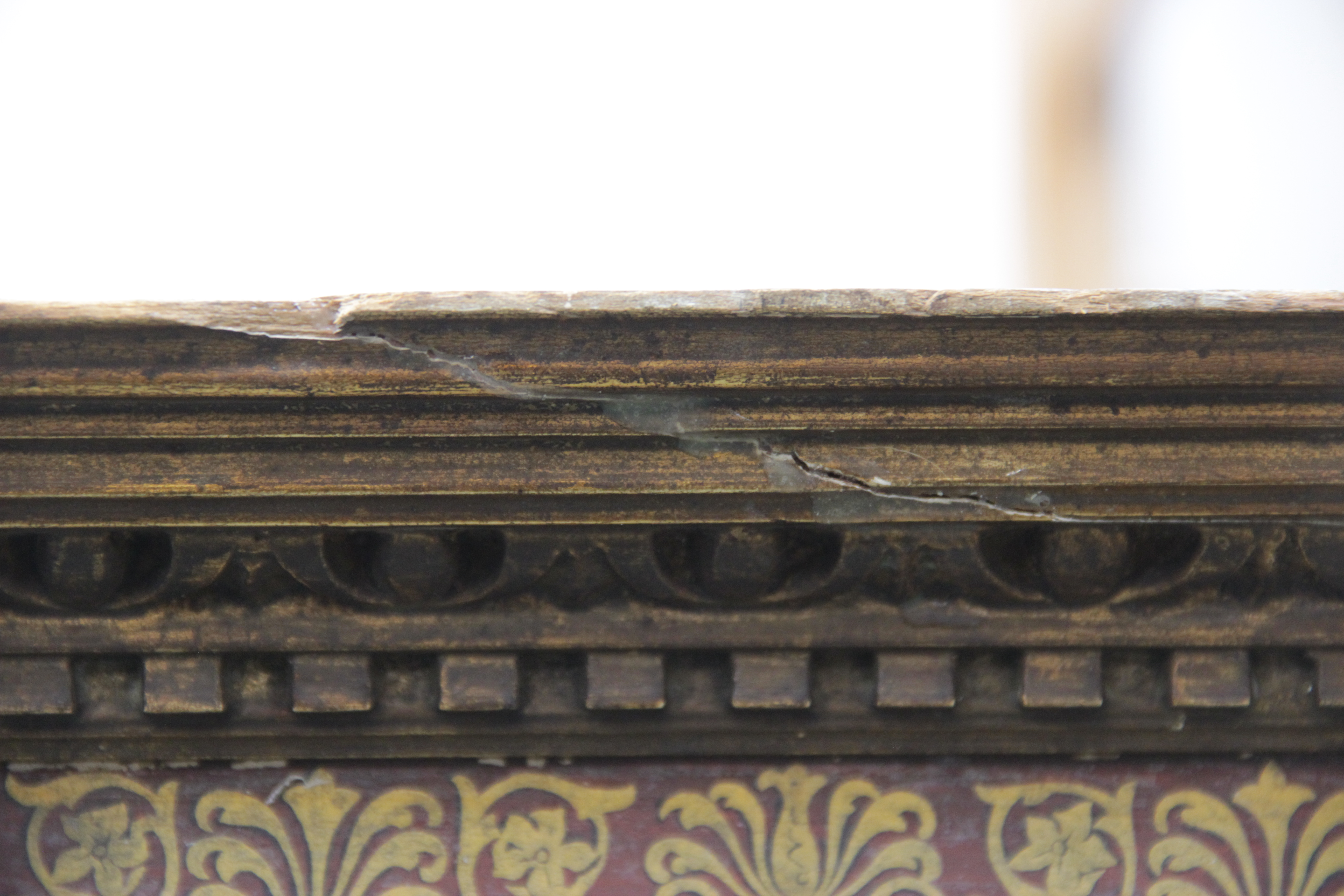 An elaborate painted gesso renaissance style frame, 19th century, the cornice with continuous trompe - Image 7 of 9