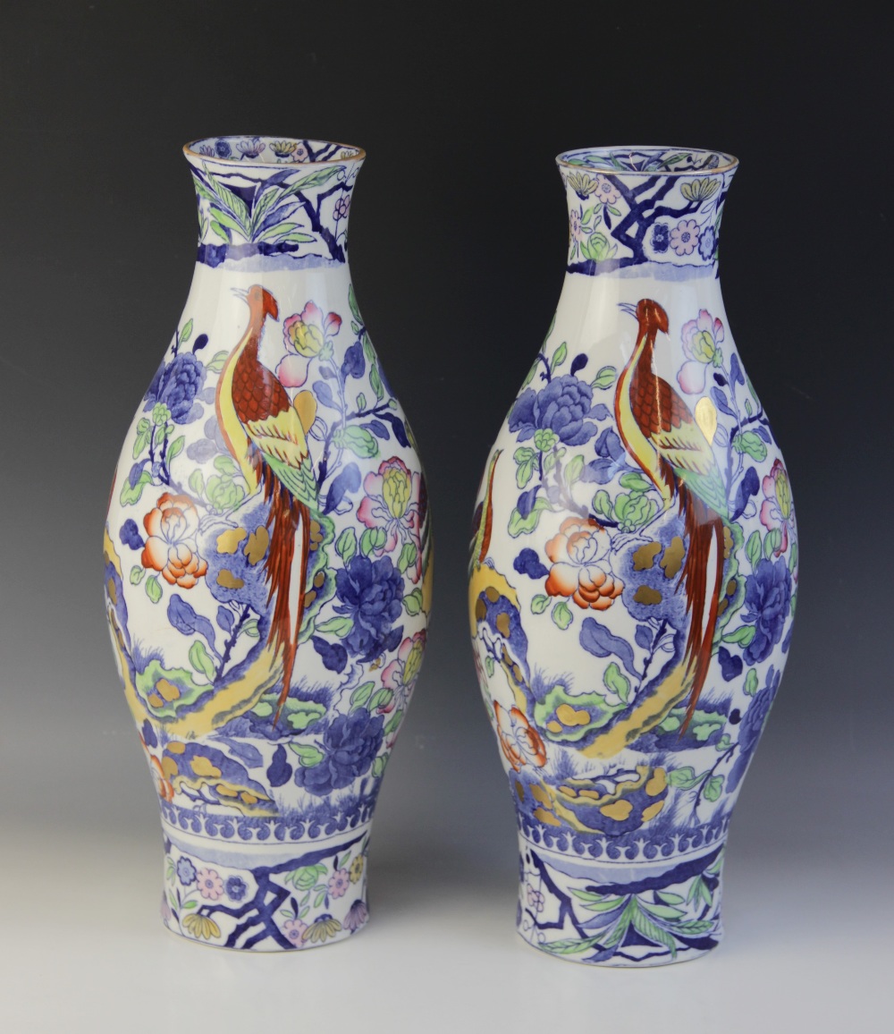 A pair of Masons Ironstone China vases of large proportions, early 20th century, of ovoid form,