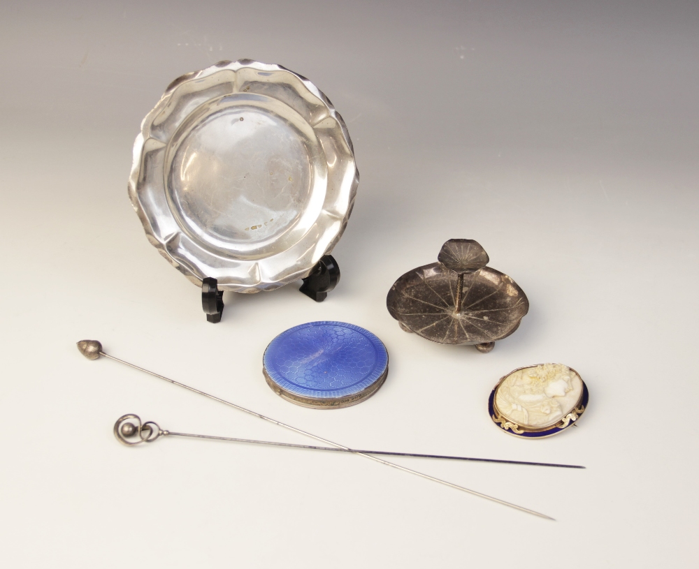 A selection of silver dressing tableware and accessories, to include; a silver jewellery dish in the