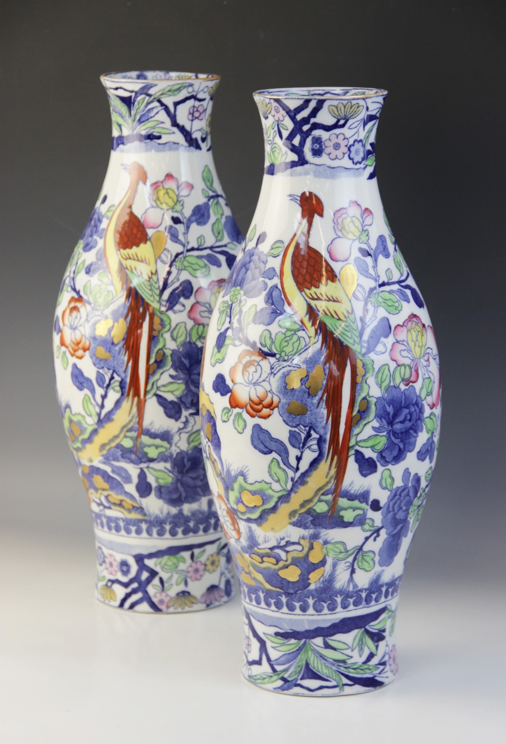 A pair of Masons Ironstone China vases of large proportions, early 20th century, of ovoid form, - Image 2 of 3