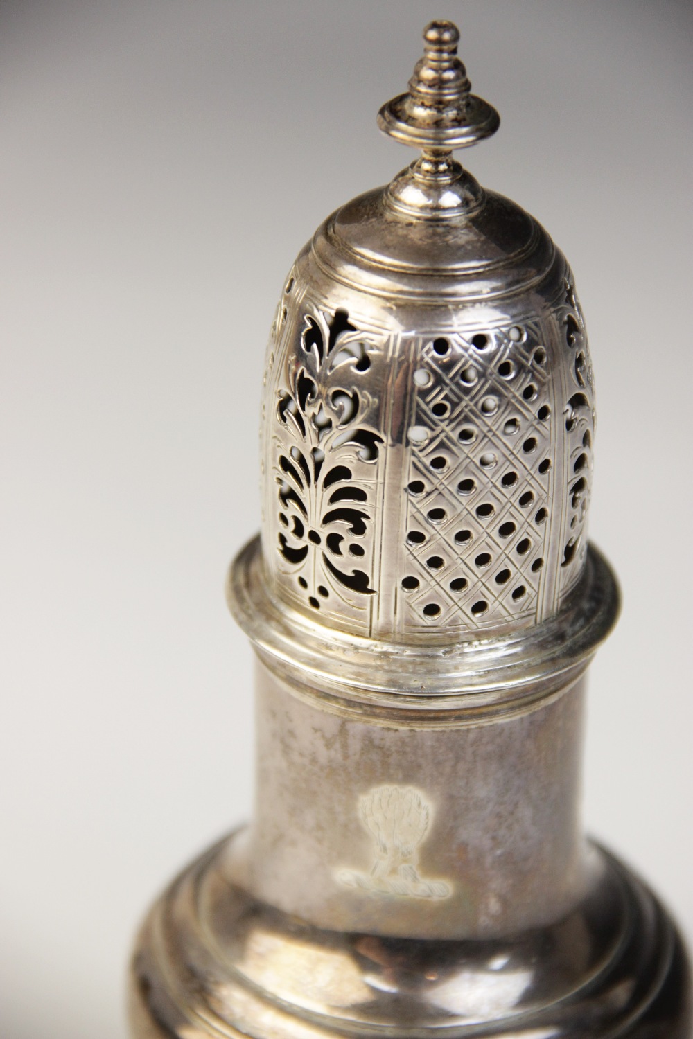 A George II silver sugar caster, Samuel Wood, London 1741, of baluster form on circular foot with - Image 2 of 11