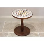 A pietra dura top pedestal games table, mid 20th century, the circular marble top inset with