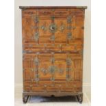 A Korean two piece side cabinet, probably pear wood and elm, late 19th century, the upper chest with