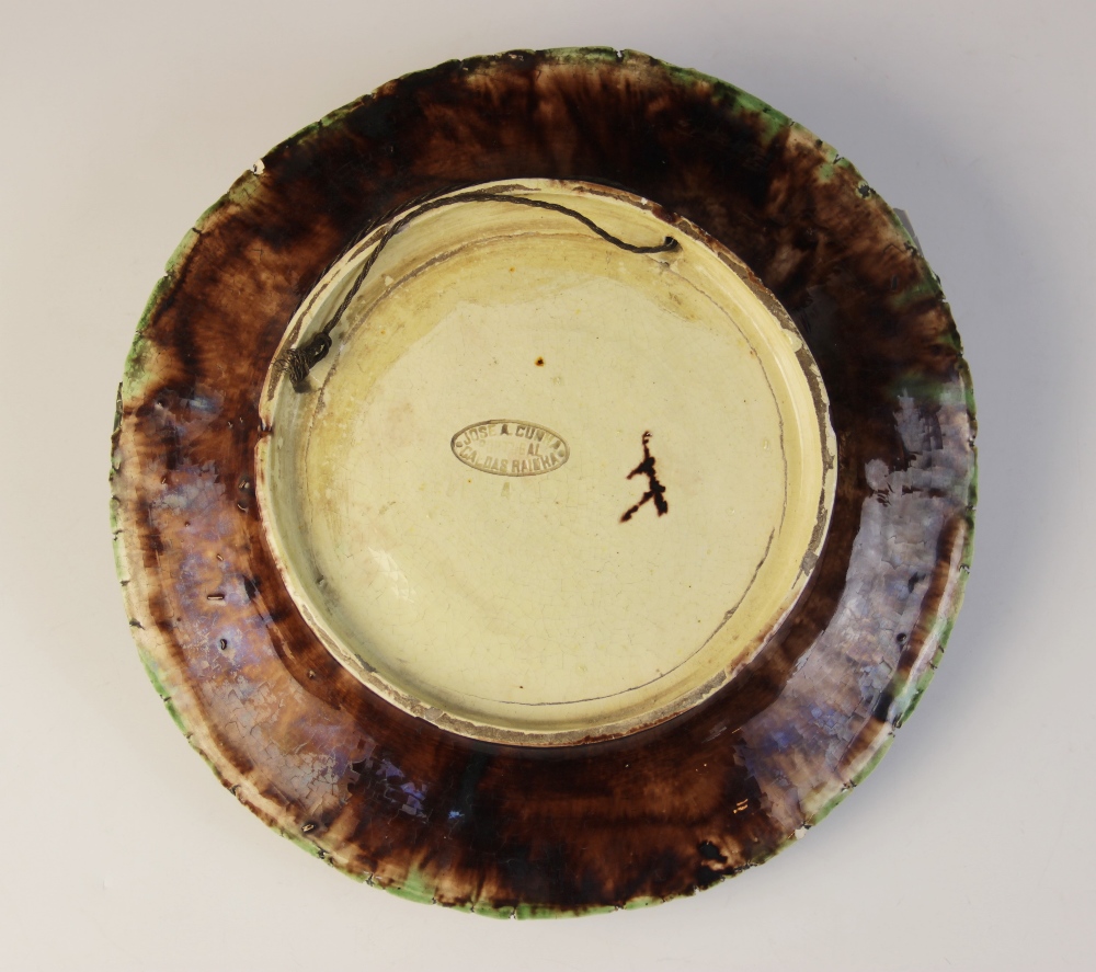 Jose Cunha Portuguese ware Palissy type plate, of circular form, decorated in relief with a snake - Image 6 of 13