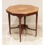 A late Victorian octagonal rosewood occasional table, the top centred with inlaid foliate and