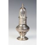 A George II silver sugar caster, Samuel Wood, London 1741, of baluster form on circular foot with