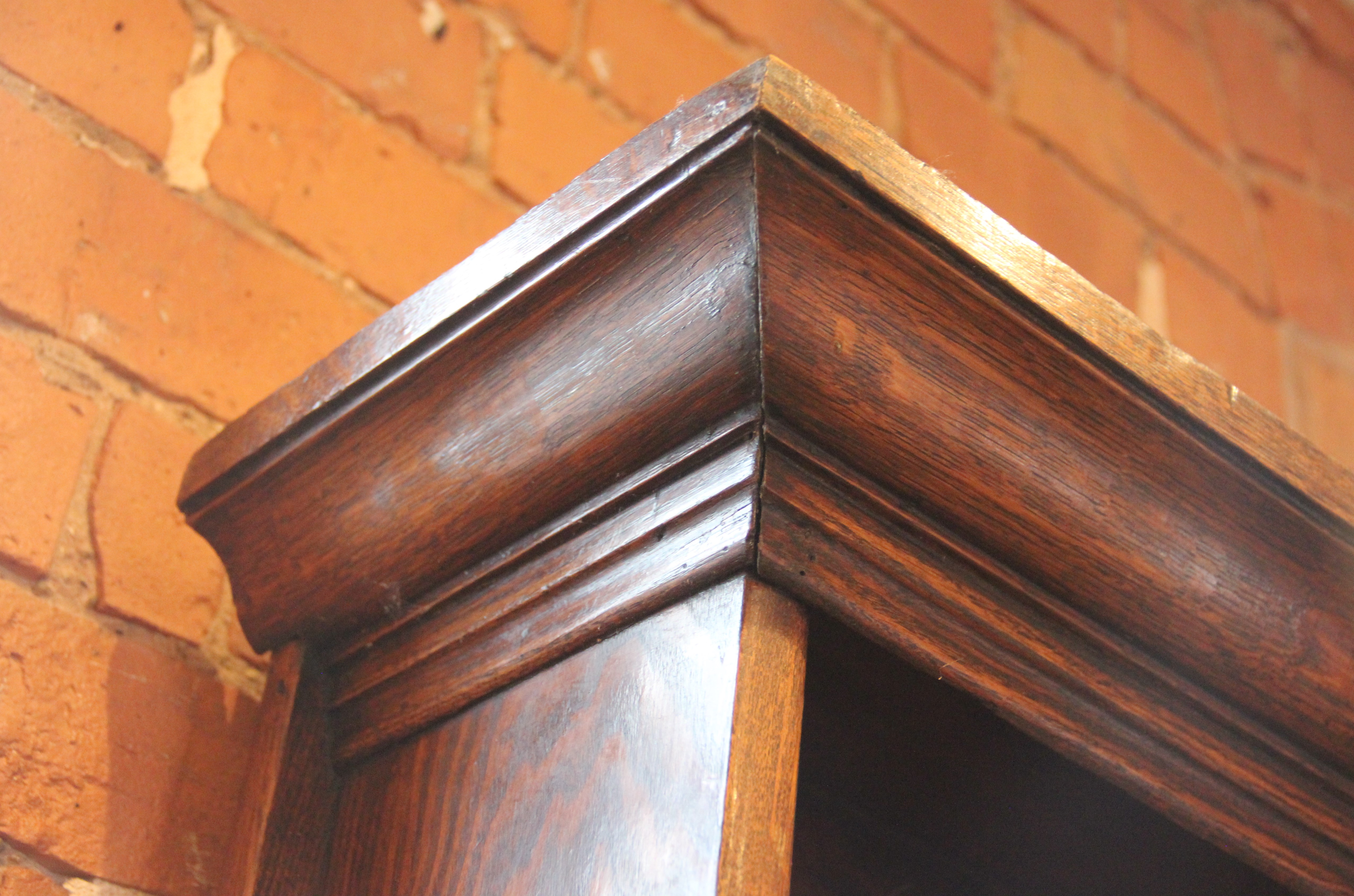 A mid 19th century elm dresser, possibly French, the high back with a moulded cornice over three - Image 12 of 15