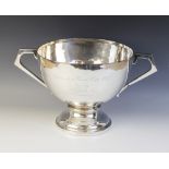 A large George V twin-handled silver trophy cup by Walker & Hall, Sheffield 1913, of circular form