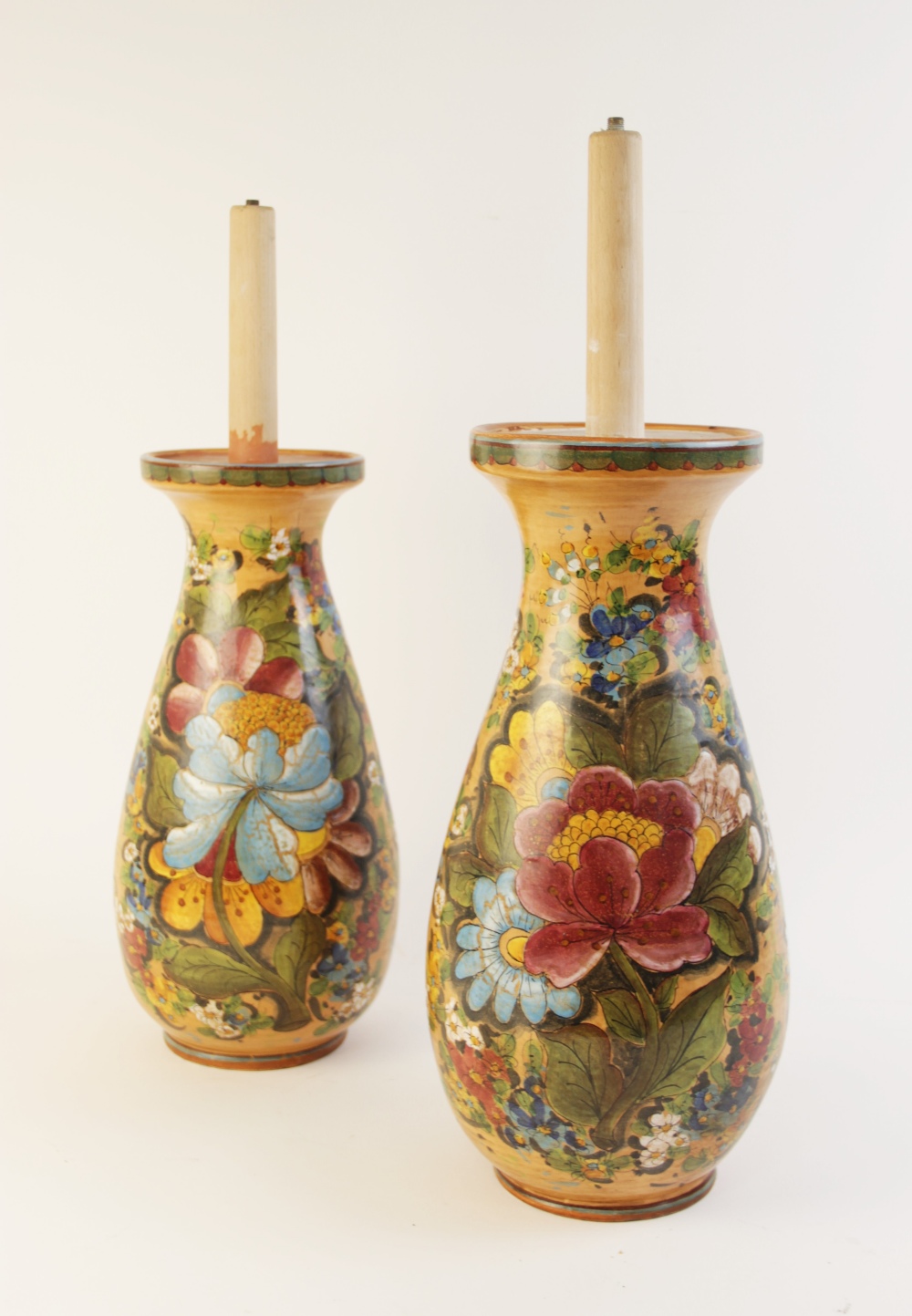 A pair of Italian painted pottery lamp bases, signed Morelli, each of baluster form and decorated - Image 2 of 4