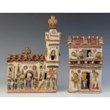 LATIN AMERICAN FOLK ART: A bisque, glazed and painted model of a Peruvian whitewashed two storey