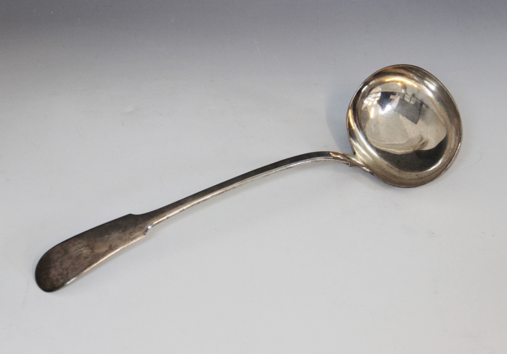A George IV Scottish fiddle pattern silver ladle, Andrew Wilkie, Edinburgh 1826, monogrammed initial - Image 2 of 2
