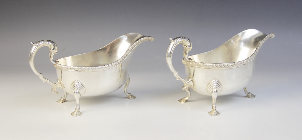 Two George V silver sauce boats, retailed by Lowes, Chester 1934, one marked for Stokes & Ireland - Image 2 of 2