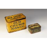 An Old Chums Tobacco advertising tin box, early 20th century, applied with blue text upon a yellow