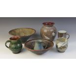 A collection of studio pottery vessels, 20th century, to include a stoneware footed conical bowl