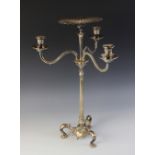 A Victorian electroplated epergne by Elkington & Co, the fluted knopped stem with cast foliate