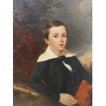 Irish School (19th century), Half length portrait of a young boy reading, Oil on canvas, Signed 'D