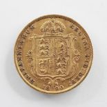 A Victorian gold half sovereign, shield variety, dated 1890, gross weight 4.0gms