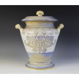 A Samuel Alcock apothecary or chemist's jar and cover, 19th century, of twin handled high shouldered