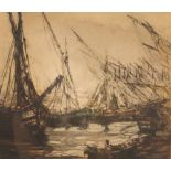English School (20th century), Fishing boats in harbour, Lithograph, Unsigned, 31cm x 35.5cm,