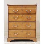A late 19th century two section teak campaign chest, the hinged top with a three quarter gallery