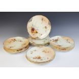 A Royal Worcester blush ivory part service, late 19th century, comprising two low tazzas (one at
