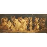 After Louis Wain (1860-1939), A chorus of twelve cats singing, Colour lithograph on board, Printed