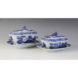 Two Chinese porcelain tureens, covers, and stands, Qianlong (1735-1796), each decorated in blue