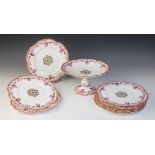 A Coalport dessert service, late 19th century, comprising a comport and eight plates, each piece