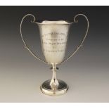 A George V silver twin-handled trophy cup, Elkington & Co, Birmingham 1930, of tapering form on
