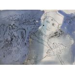 Franz Bueb (German, 1919-1982), 'Shepherd Boy In Spain', Watercolour and pen on paper, Signed