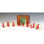 A turned and carved bone Staunton pattern chess set, later 19th or early 20th century, the pieces in