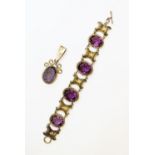 A Victorian style paste set bracelet, comprising four oval mixed cut purple paste, each measuring