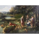Italian School (18th/19th century), A classical landscape with shepherds, Oil on canvas, Unsigned,