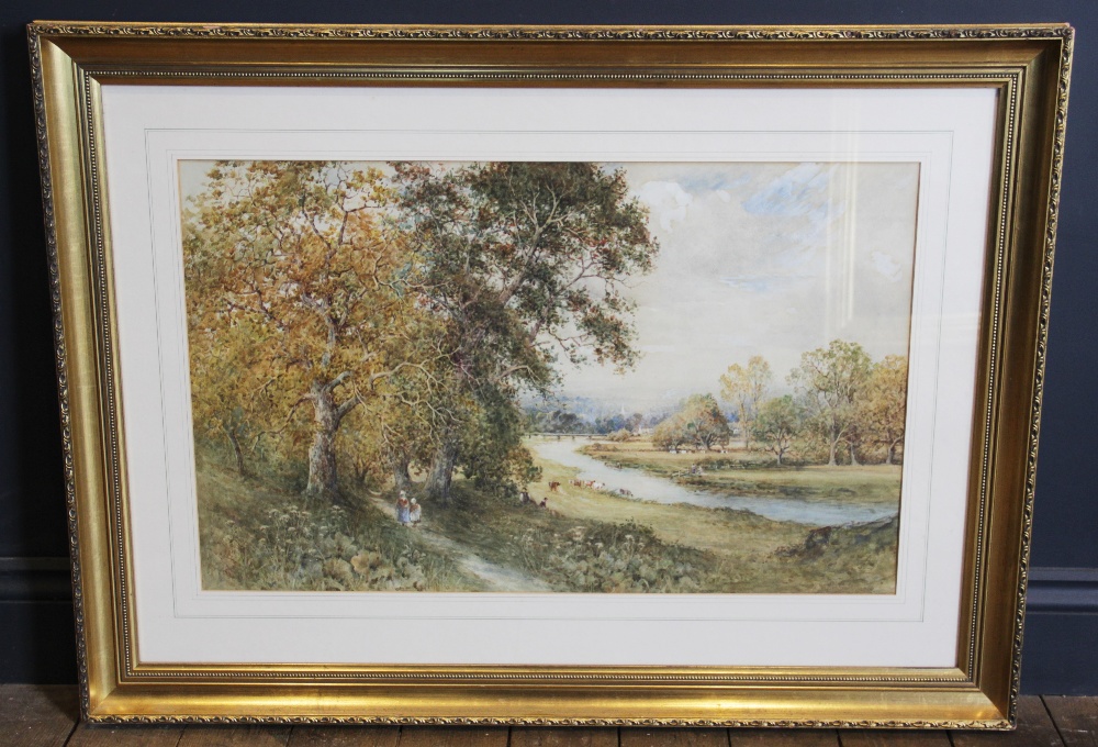 George Vicat Cole RA (1833-1893), ?A river landscape with figures walking along a path?, Watercolour - Image 2 of 3