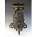 A Japanese bronze vase and stand, early 20th century, the large cylindrical vase externally