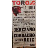 A vintage Spanish bull fight poster of large proportions, mid 20th century, advertising an event