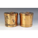 Two copper cooking pots and covers, early 19th century, each of cylindrical barrel form engraved