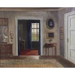 Danish school (late 19th century), A country house hallway interior with view through a window