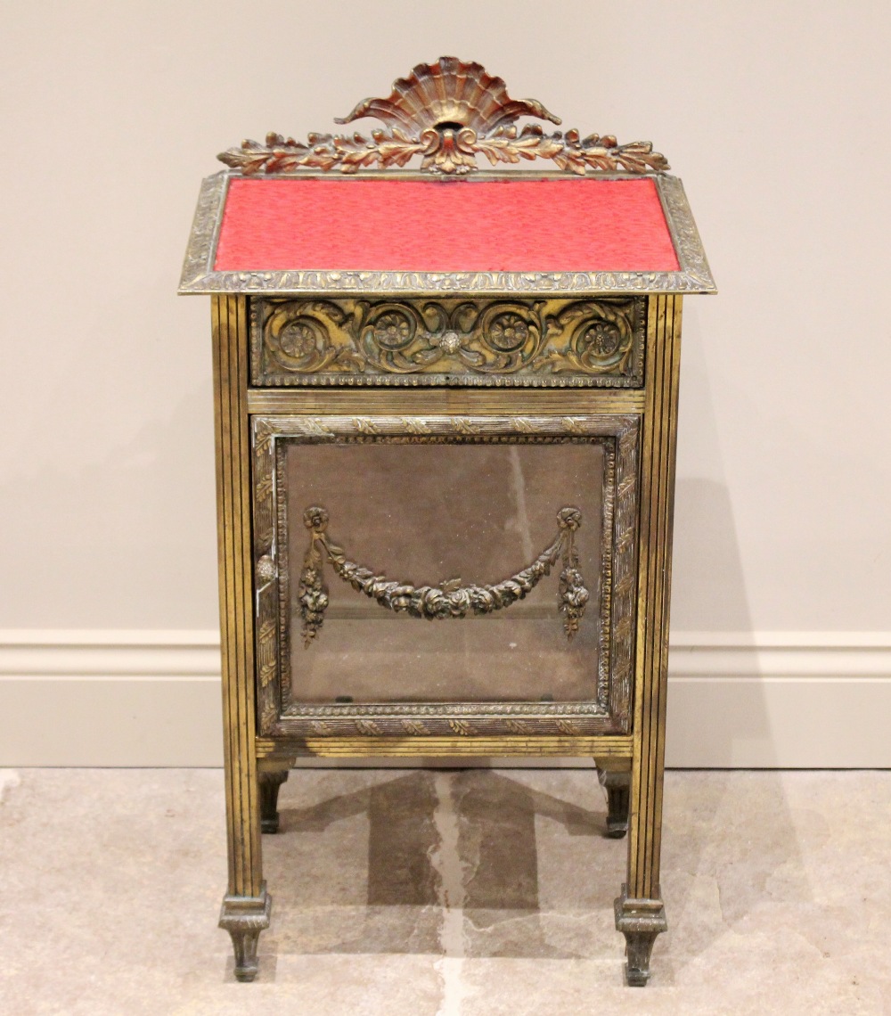 A French Belle Epoque brass three piece bedroom suite, comprising; a dressing table with a shaped - Image 3 of 4