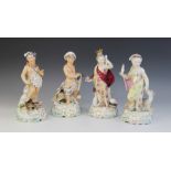 Four porcelain figures, late 19th or early 20th century, each modelled after the Derby originals