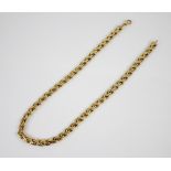 An 18ct gold chain, the woven link chain with lobster claw and loop fastening, 41cm long, weight