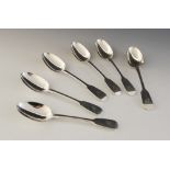 A set of six Victorian silver fiddle pattern tablespoons, Chawner & Co, London 1857, each with