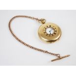 An early 20th century 18ct gold half hunter pocket watch, London 1925, circular white dial with