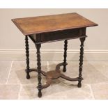 An 18th century and later oak side table, the rectangular moulded top raised upon barley twist