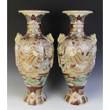 A large pair of Japanese Satsuma porcelain vases, Meiji Period (1868-1912), each of baluster form